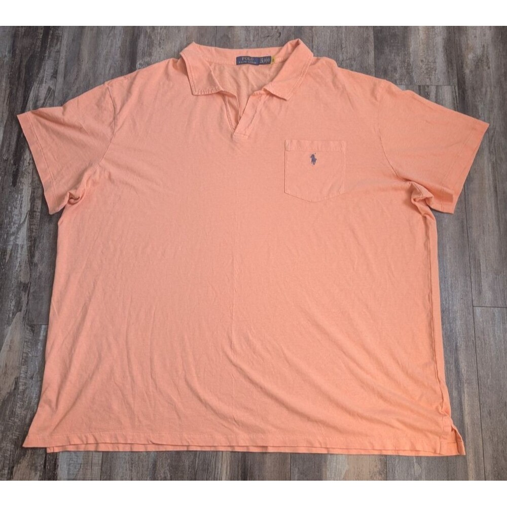 Polo Ralph Lauren Cotton Linen Polo Short Sleeve Shirt Peach Men's 4XB Big